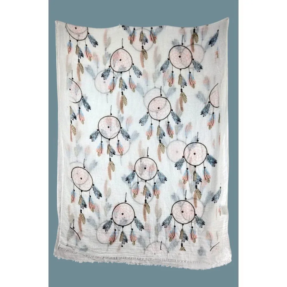 Dream Catcher Scarf American Indian White Pastels 72